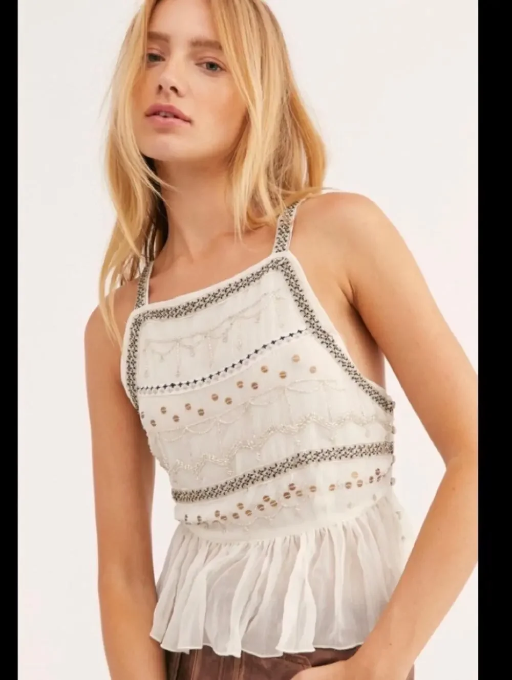 Free People Camille Silky Embroidered Camisole Womens Size Small